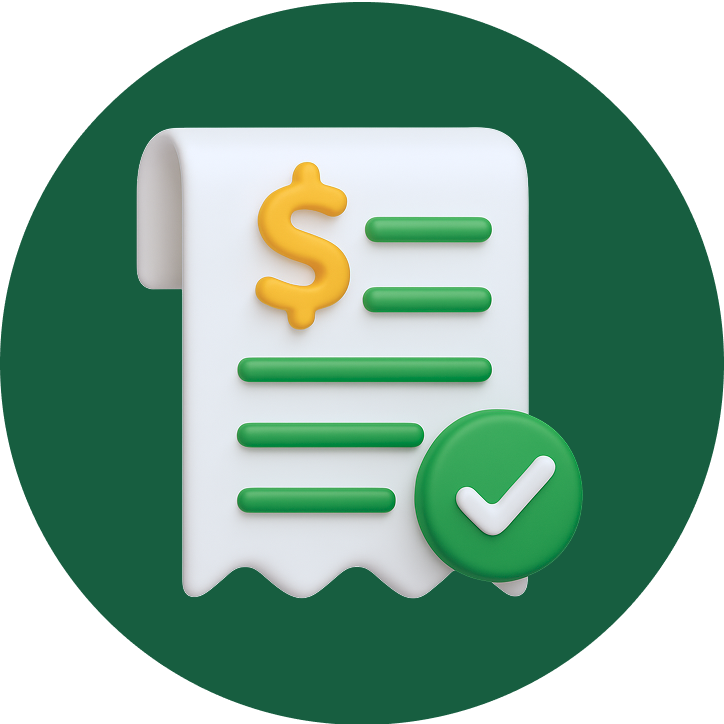 Large illustrated bill of sale with a checkmark on it